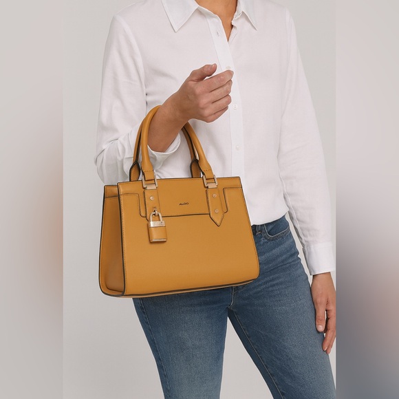 Aldo Mustard Yellow Satchel Crossbody Bag Handbag - Picture 14 of 14